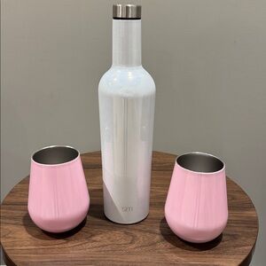 Simple Modern wine bottle and Set of Two Pink Wine Tumblers